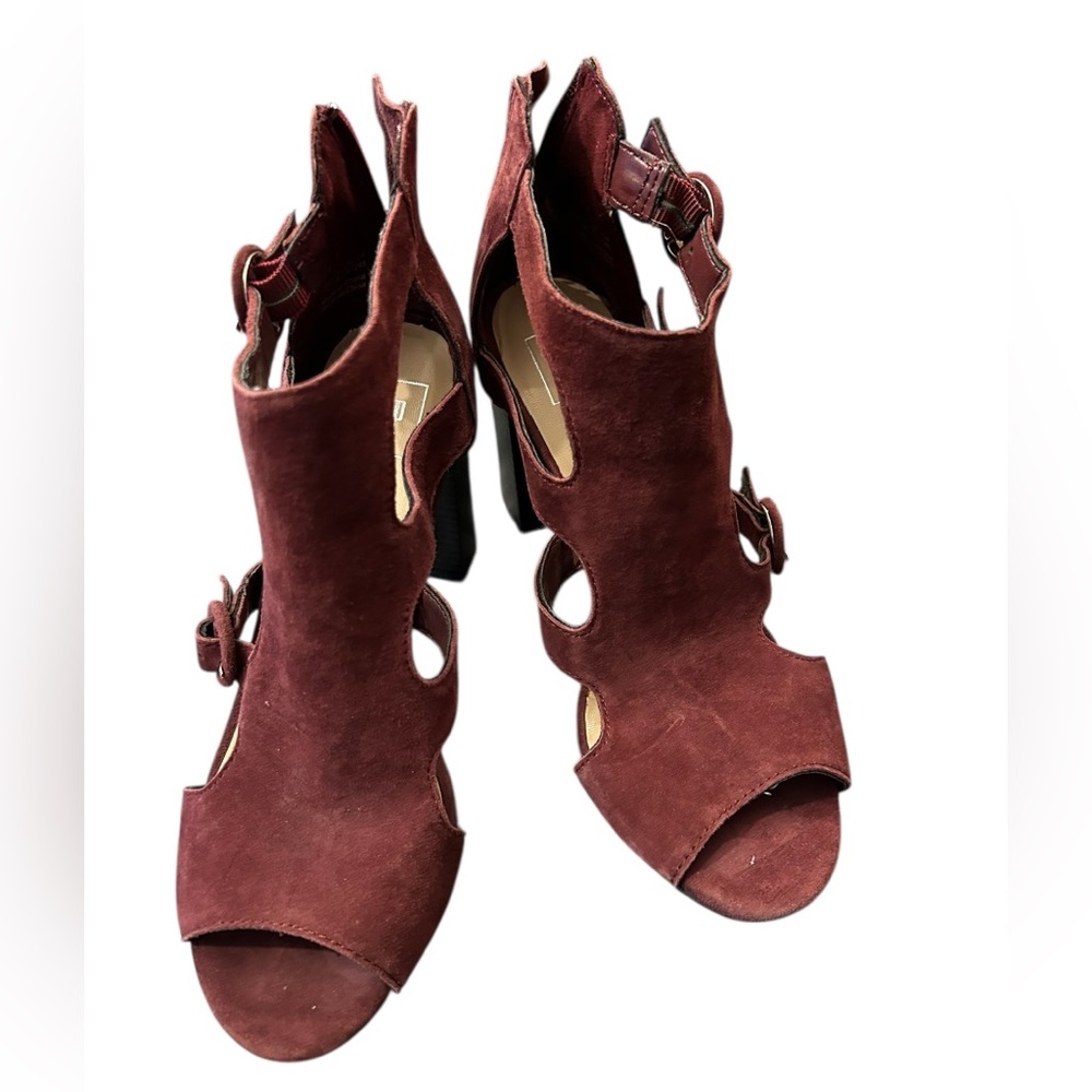 Gap Suede Burgundy Open Sides Chunk Heeled Shoes